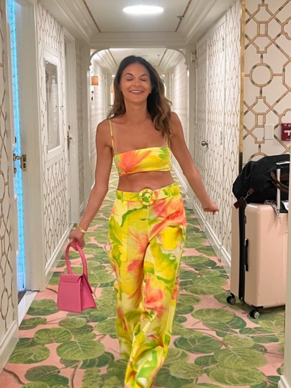 Hemant & Nandita Mina Yellow Floral Bandeau Crop Top NWT S